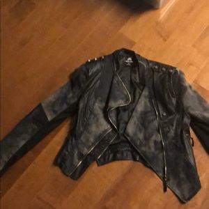 Embellished leather and jean jacket